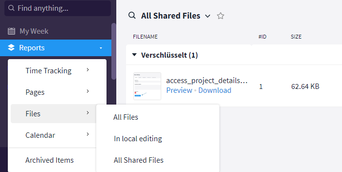 Reports function, overview of shared files