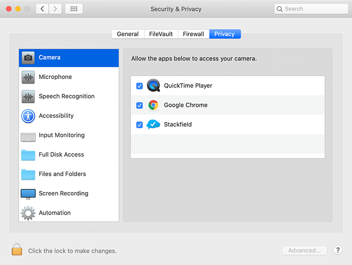 Camera settings privacy macOS