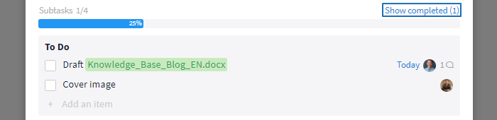 Completed subtasks are hidden