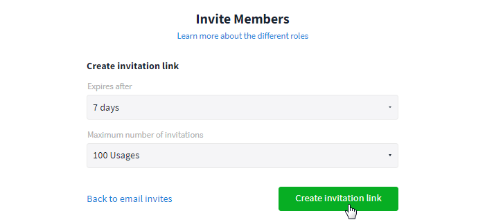 Inviting a person to the organization via link