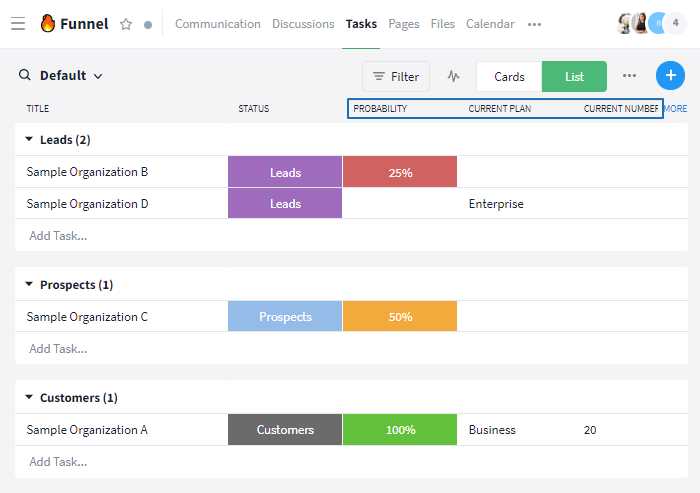 Custom fields as columns in the tasks module