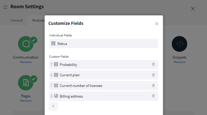 Management of all custom fields of the room