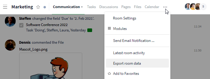 More button to export room data