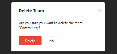 Deleting a team confirmation prompt