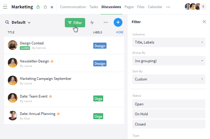 Columns filter discussion module