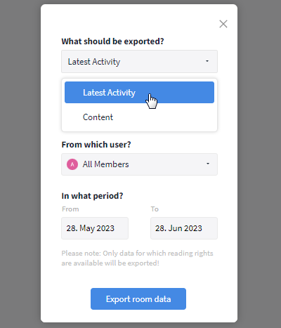 Selecting the data that is to be exported