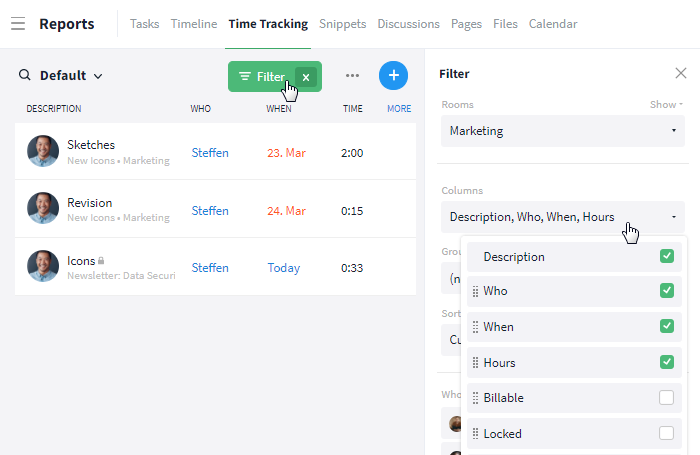 Time Tracking filter within the reports