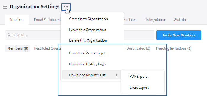 Pop-up menu global export possibilities