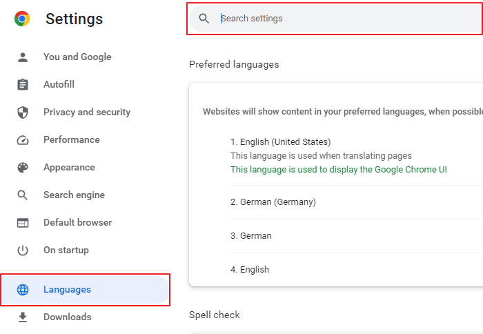 Language settings in Chrome