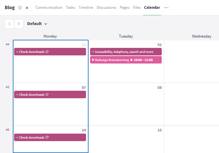 Recurring task in the calendar module