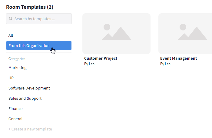 Room templates from your organization