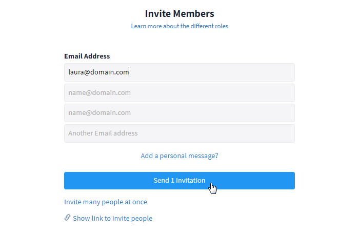 Inviting a person to the organization via email