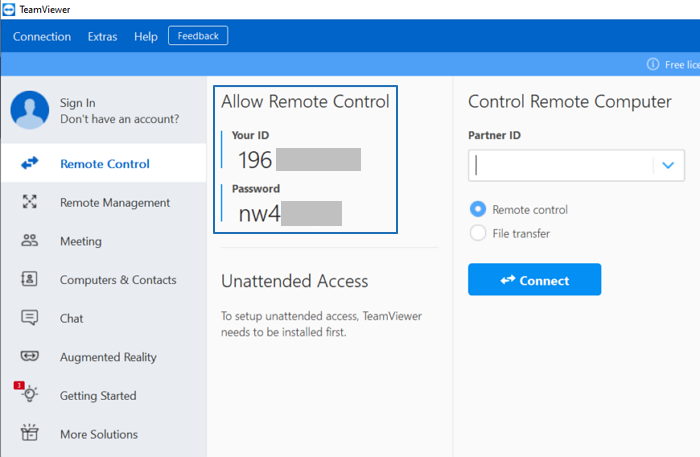 TeamViewer ID and password