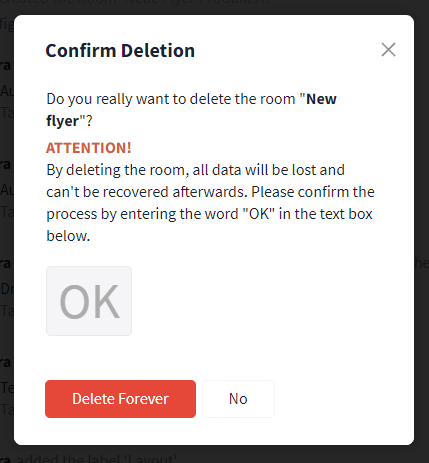 Warning when deleting a room