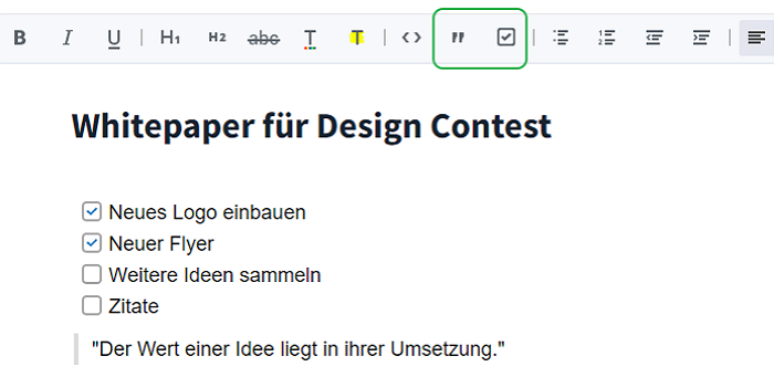 Checkboxen und Zitate